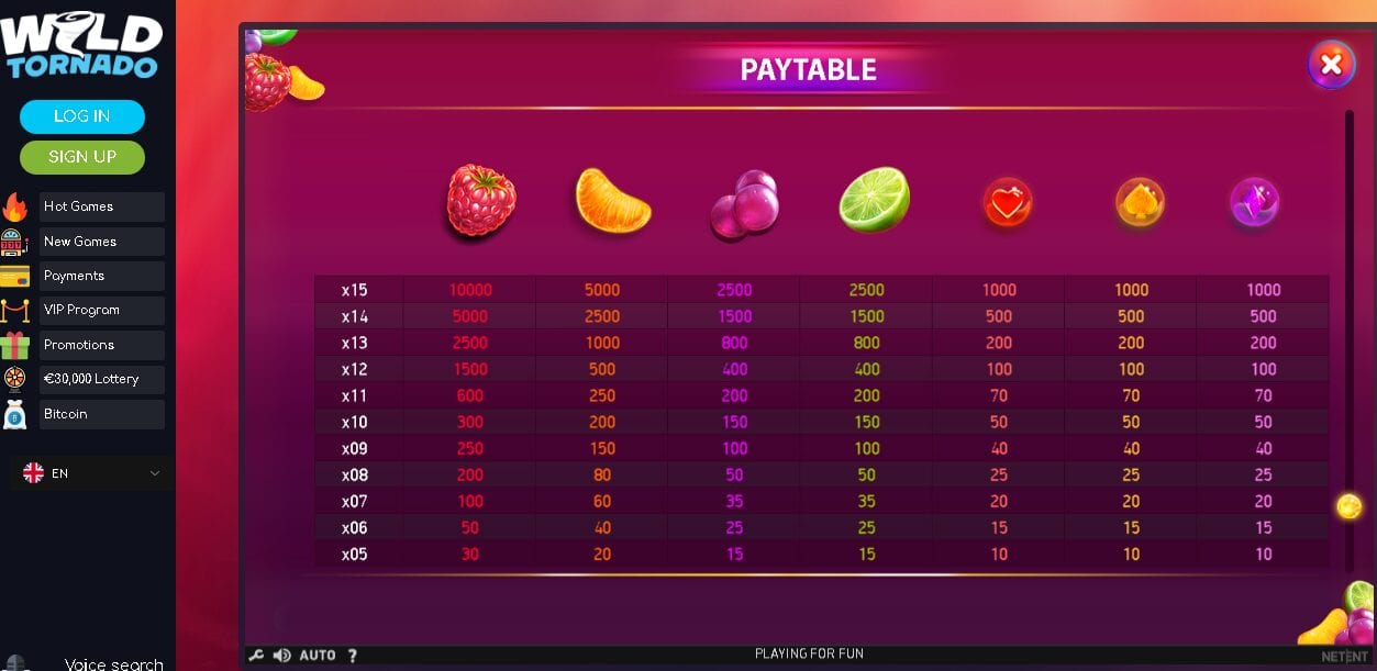 Berry Burst Max Paytable